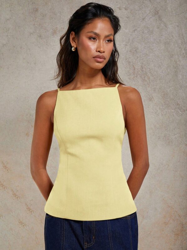 Solid Color Lace-Up Backless Sleeveless Crop Top