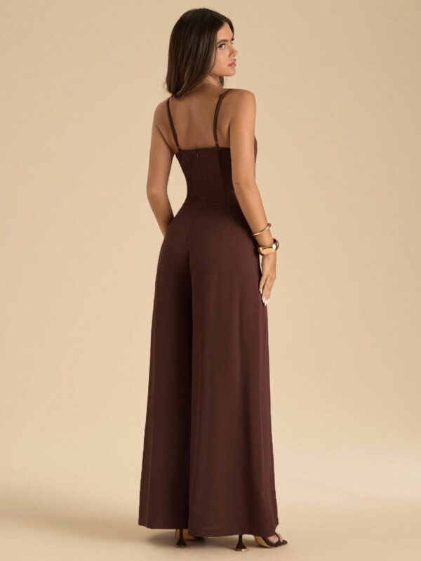 Solid Color Spaghetti Strap Wide Leg Elegant Jumpsui