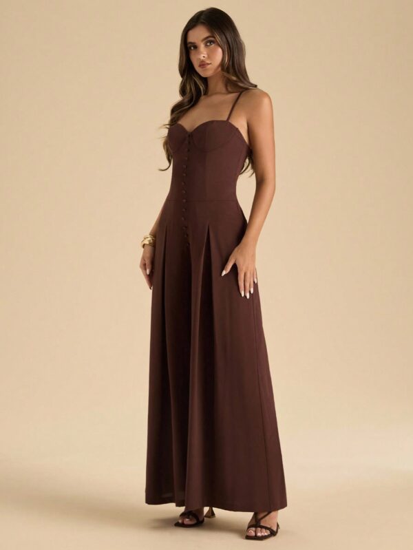 Solid Color Spaghetti Strap Wide Leg Elegant Jumpsui
