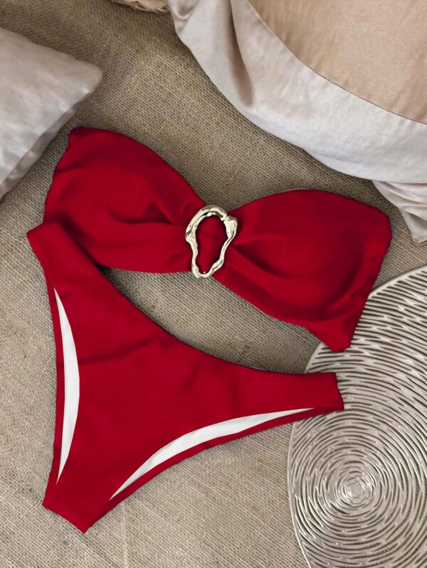 Solid Color Strapless Two Piece Bikini Swimwear