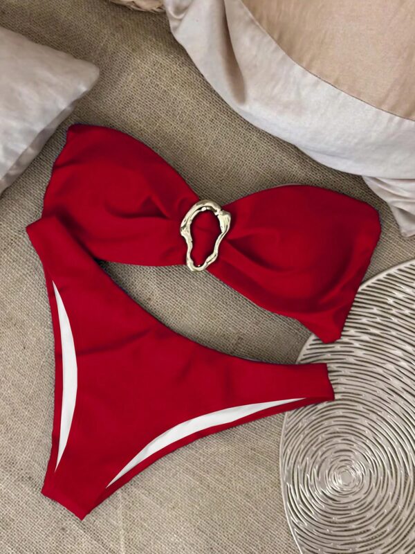 Solid Color Strapless Two Piece Bikini Swimwear