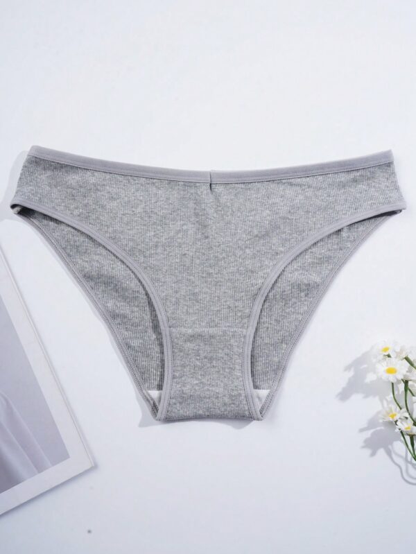 3pcs Panties Solid Ribbed Knit Briefs