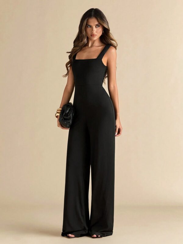 Elegant Backless Solid Spaghetti Strap Wide Leg Jumpsuit