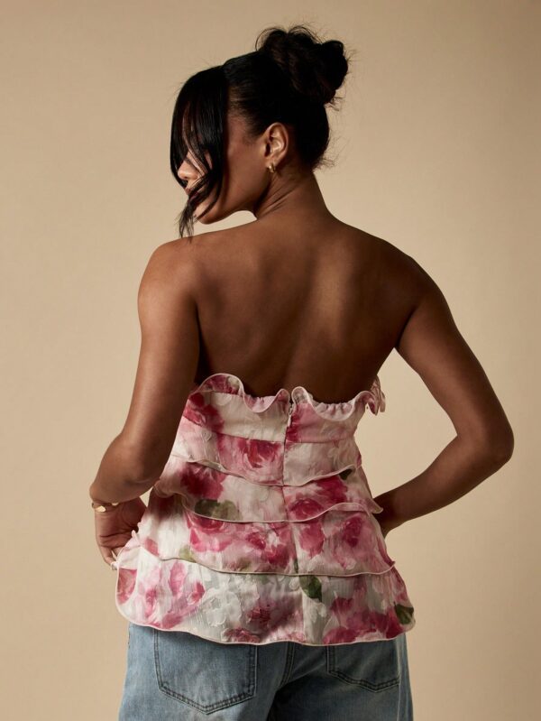 Floral Ruffle Bustier Peplum Top