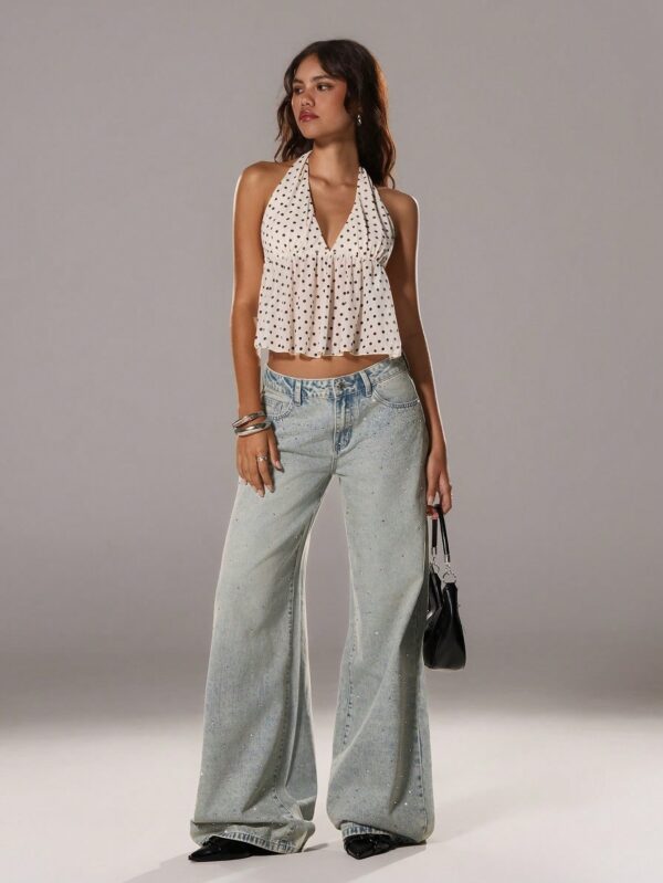 Polka Dot V-Neck Halter Tank Top