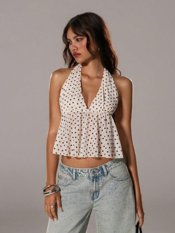 Polka Dot V-Neck Halter Tank Top
