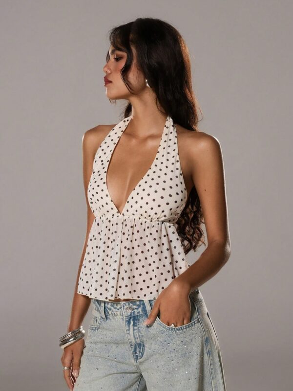 Polka Dot V-Neck Halter Tank Top