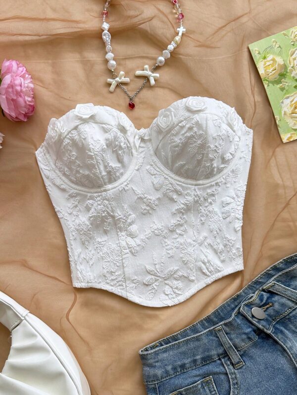 Jacquard Fabric Floral Unpadded Tube Top