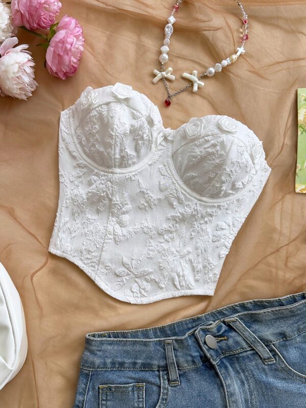 Jacquard Fabric Floral Unpadded Tube Top