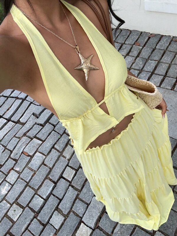 Linen Halter Camisole And Low Waist Maxi Skirt Set