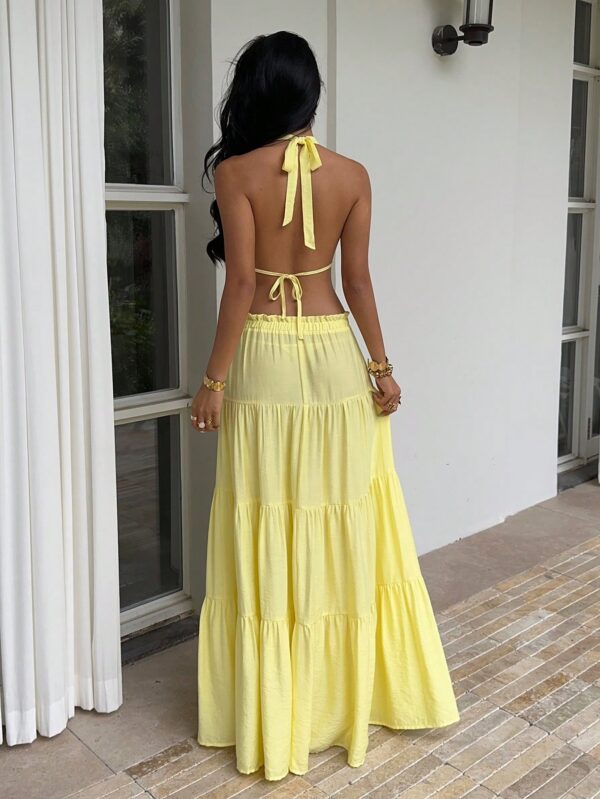 Linen Halter Camisole And Low Waist Maxi Skirt Set
