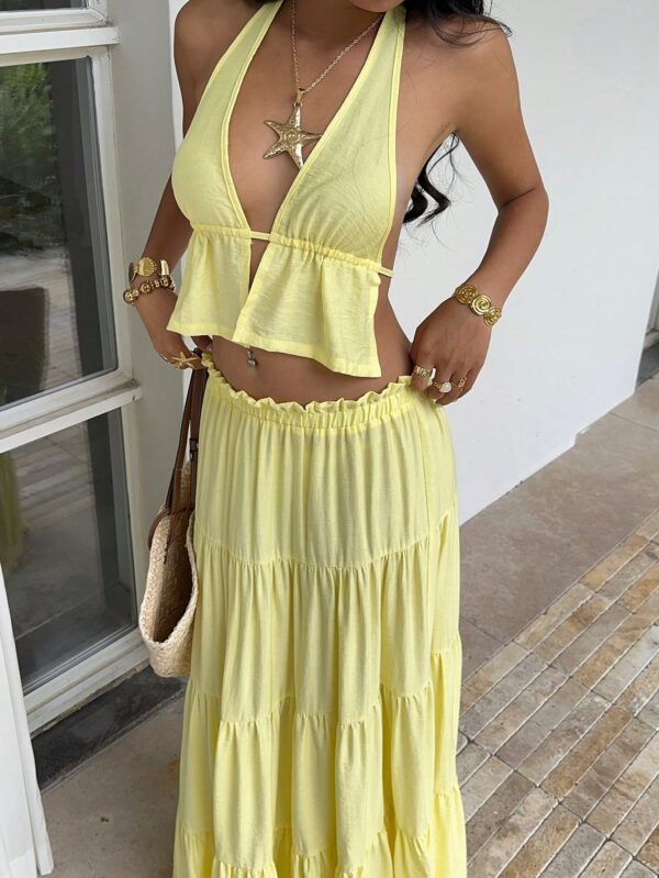 Linen Halter Camisole And Low Waist Maxi Skirt Set