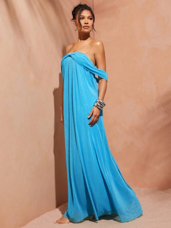 Off Shoulder Mesh Flowing Backless Dress