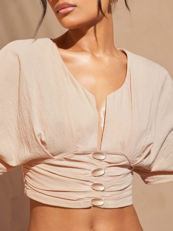 V-Neck Batwing Sleeve Gold Top