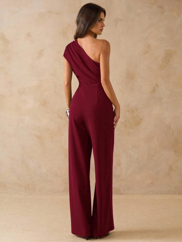 Asymmetric Shoulder Fitted Wide Leg Jumpsuit