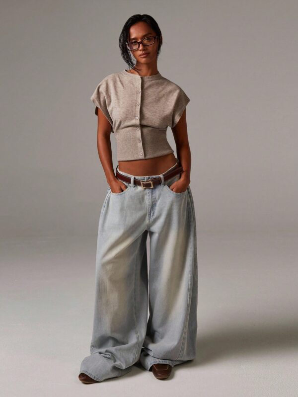 Casual Minimalist Button-Front Batwing Sleeve Knit Sweater Vest