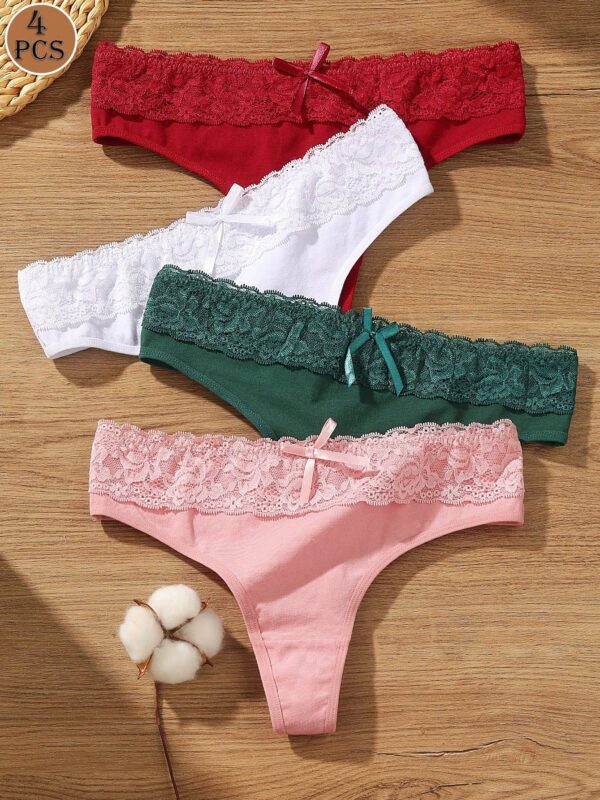 4pcs/Set Multicolor Bowknot Thong Panties