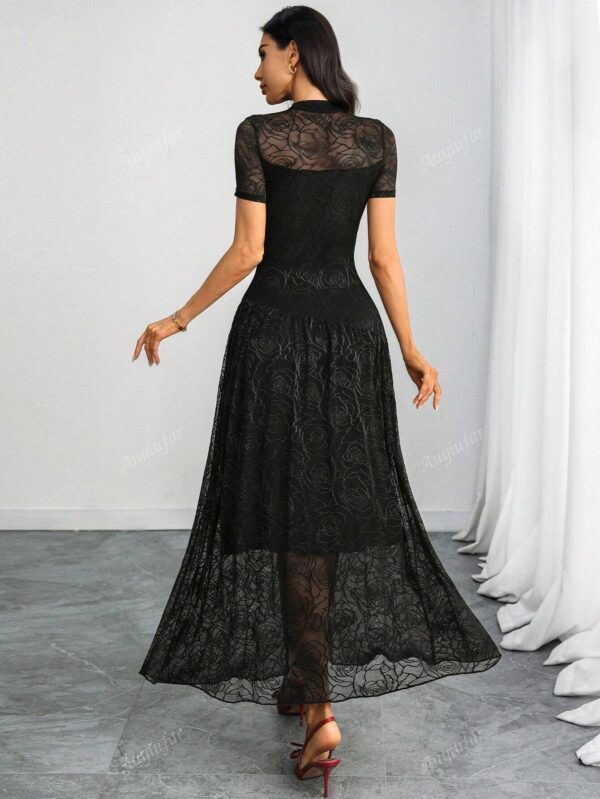 High Collar Lace Double-Layer Dress
