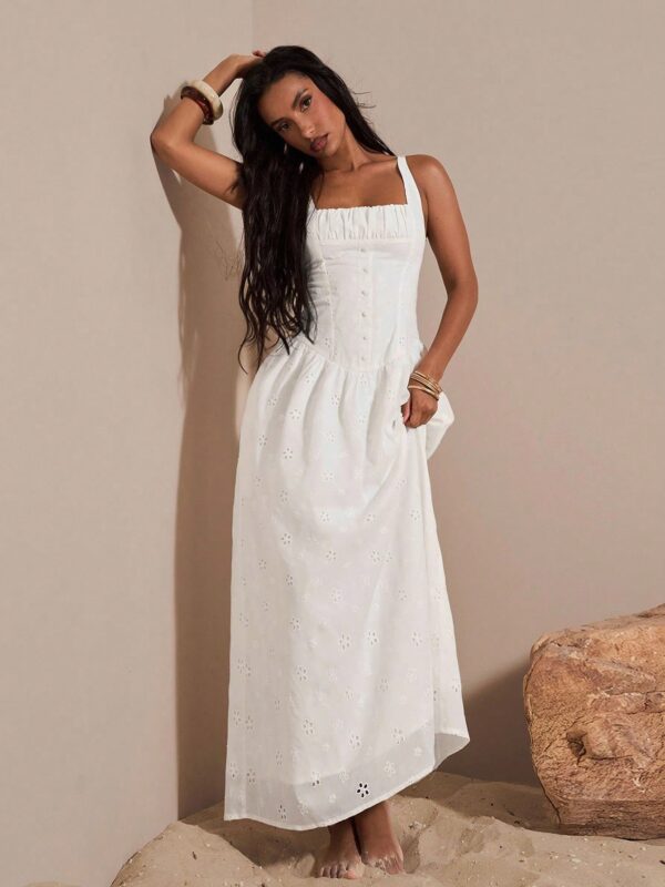 Embroidery Lace-Up Backless Dress