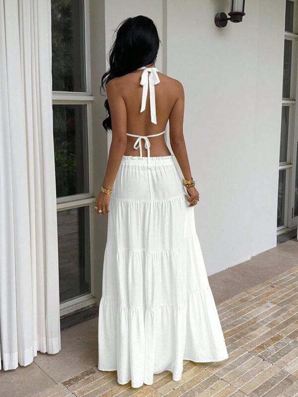 Linen Halter Camisole And Low Waist Maxi Skirt Set