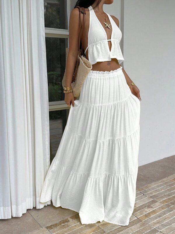 Linen Halter Camisole And Low Waist Maxi Skirt Set