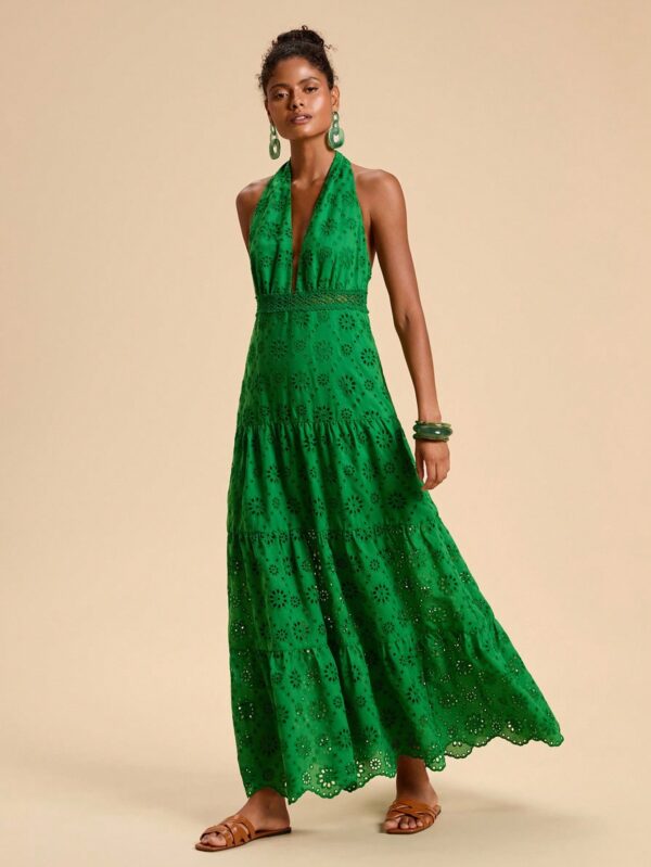 Deep V Floral Halter Dress
