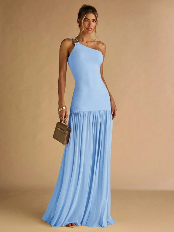 Semi Sheer Asymmetric Shoulder Bodycon Dress