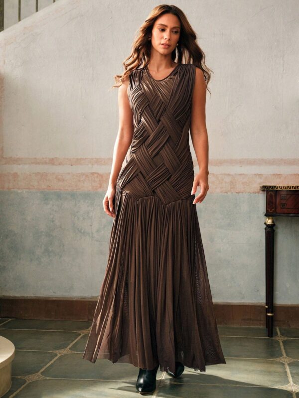 Brown New Knitted Sleeveless Elegant Street Style Maxi Dress
