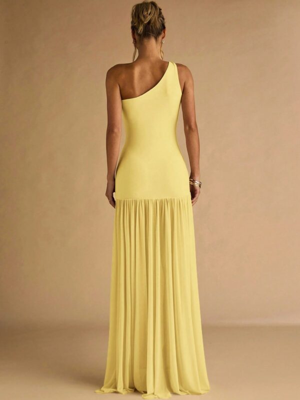 Semi Sheer Asymmetric Shoulder Bodycon Dress
