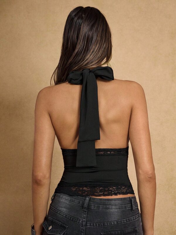 Contrast Lace Camisole Black Tank Top