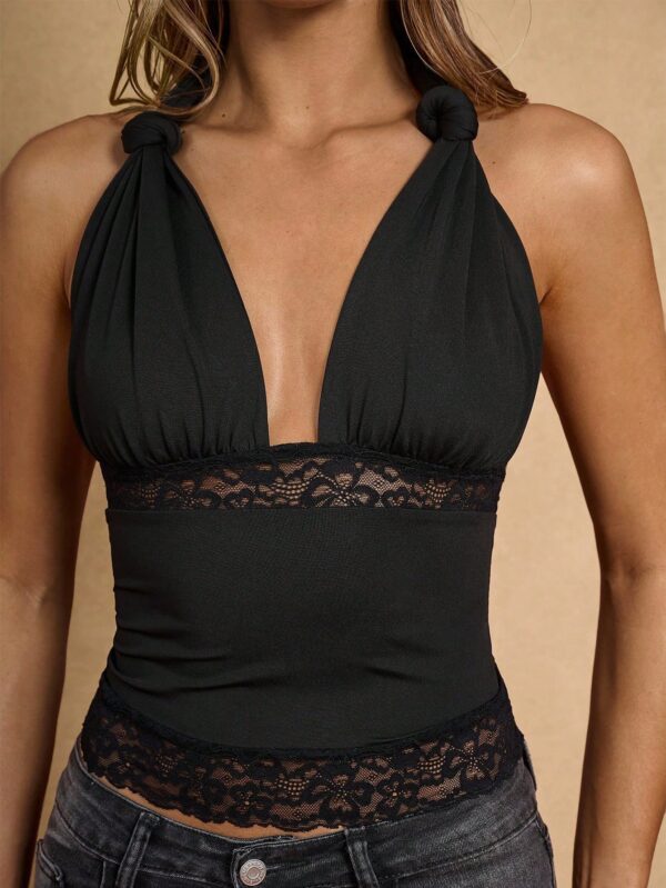 Contrast Lace Camisole Black Tank Top