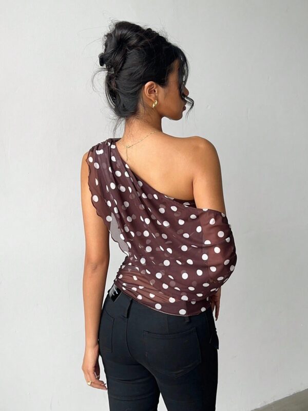 Elegant Asymmetrical  Tie-Up Off Shoulder Polka Dot Top
