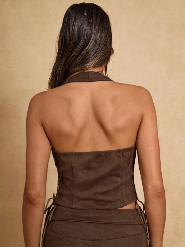 Casual Denim Style Suede Halterneck Vest