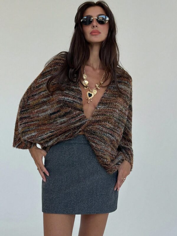Striped Twist Knot Long Sleeve Pullover Sweater