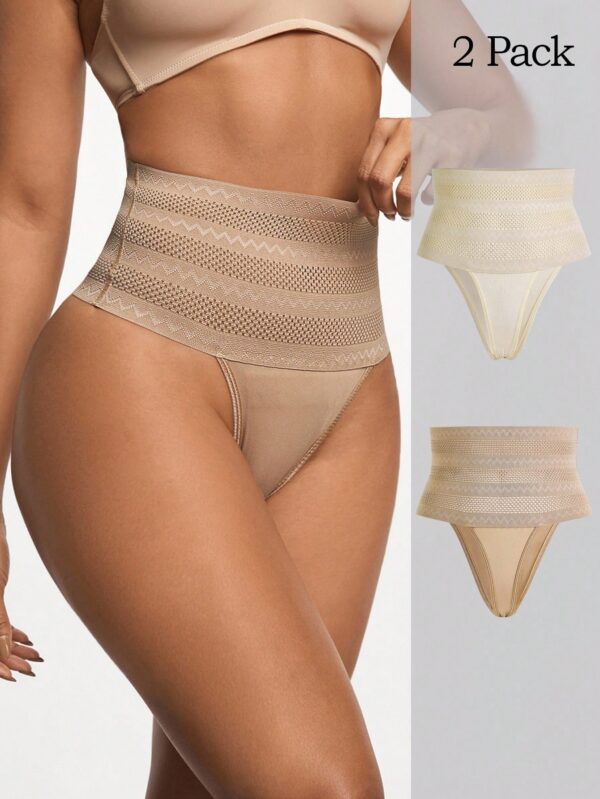 2pcs High Waist Hollow Design Shapewear Briefs