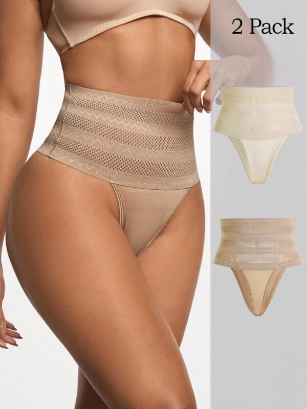 2pcs High Waist Hollow Design Shapewear Briefs
