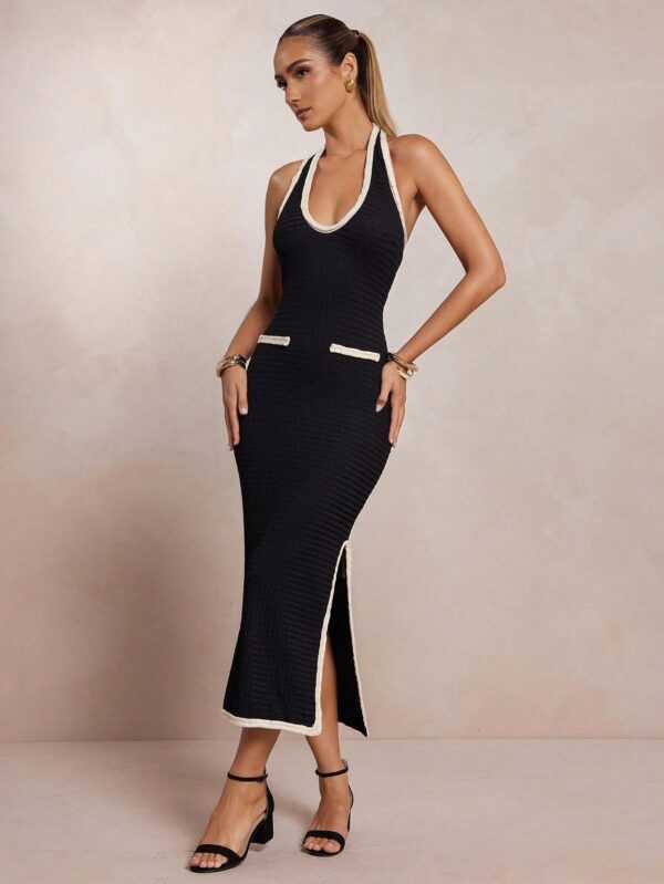 Side Slit Backless Halter Dress