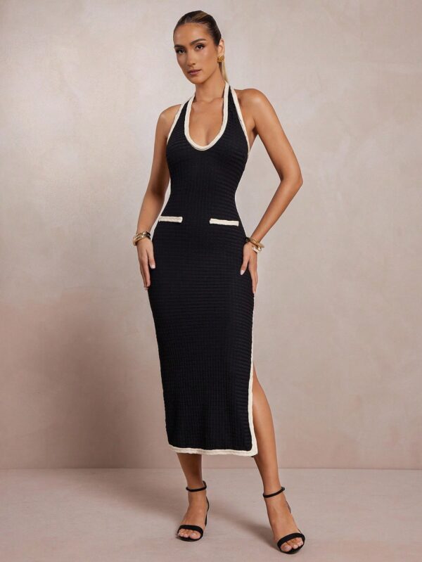 Side Slit Backless Halter Dress