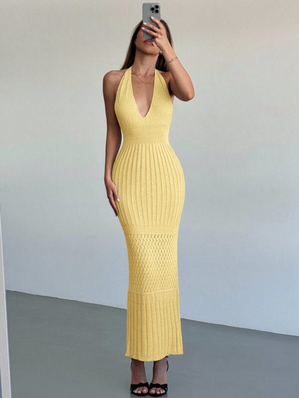Crochet Backless Deep V-Neck Knit Dress
