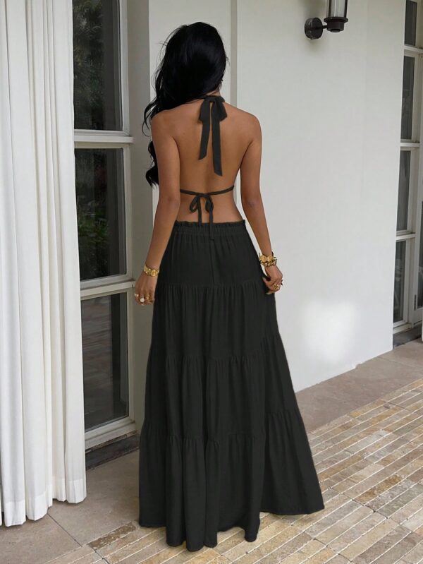 Linen Halter Camisole And Low Waist Maxi Skirt Set