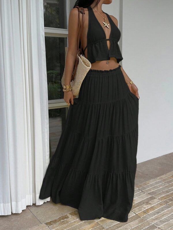 Linen Halter Camisole And Low Waist Maxi Skirt Set
