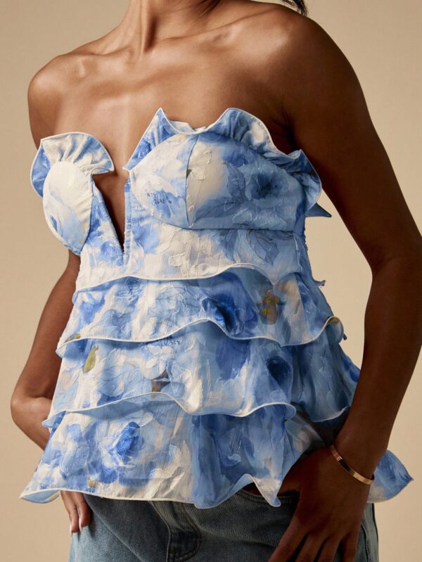 Floral Ruffle Bustier Peplum Top
