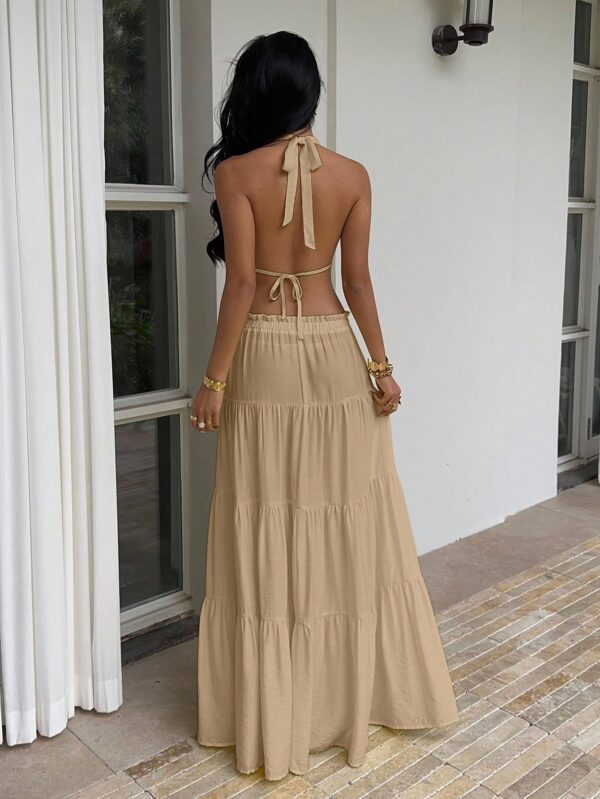 Linen Halter Camisole And Low Waist Maxi Skirt Set