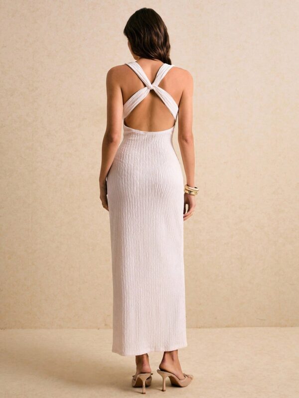 Metal Button Decoration Backless Dress