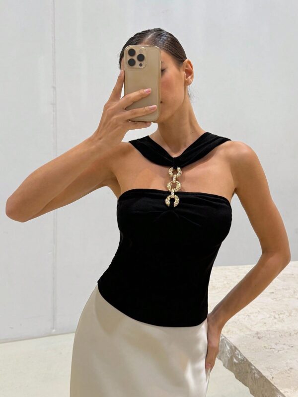 Metallic Decor Fitted Sexy Vest Top