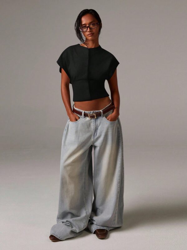 Casual Minimalist Button-Front Batwing Sleeve Knit Sweater Vest
