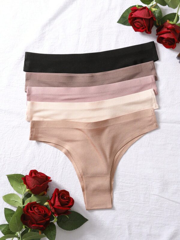 5pcs Knitted Ribbed Triangle Panties