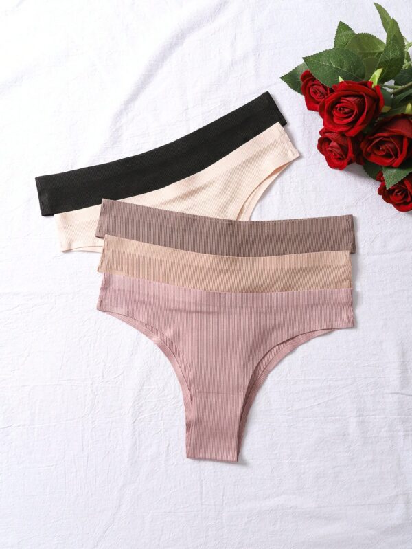 5pcs Knitted Ribbed Triangle Panties