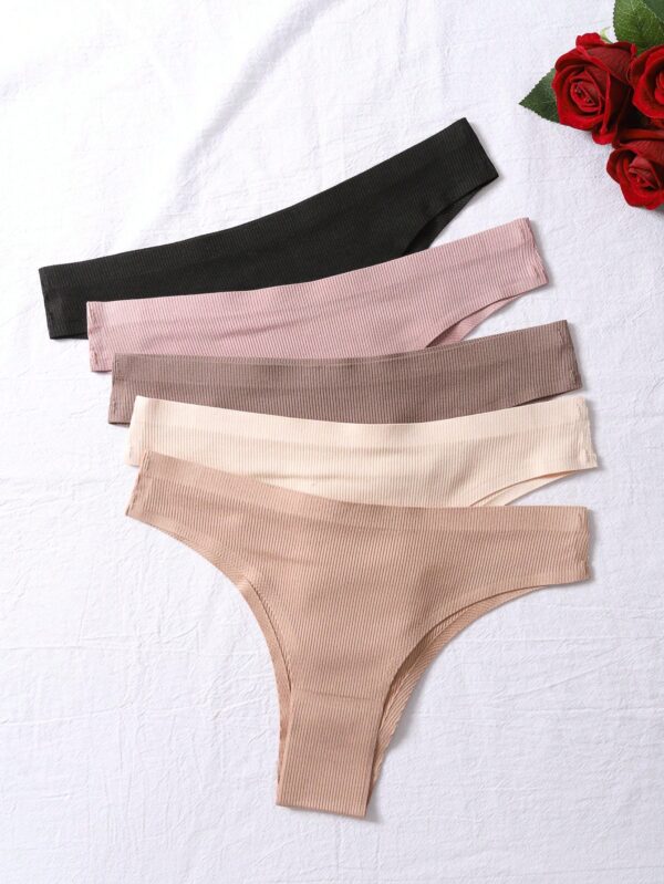 5pcs Knitted Ribbed Triangle Panties