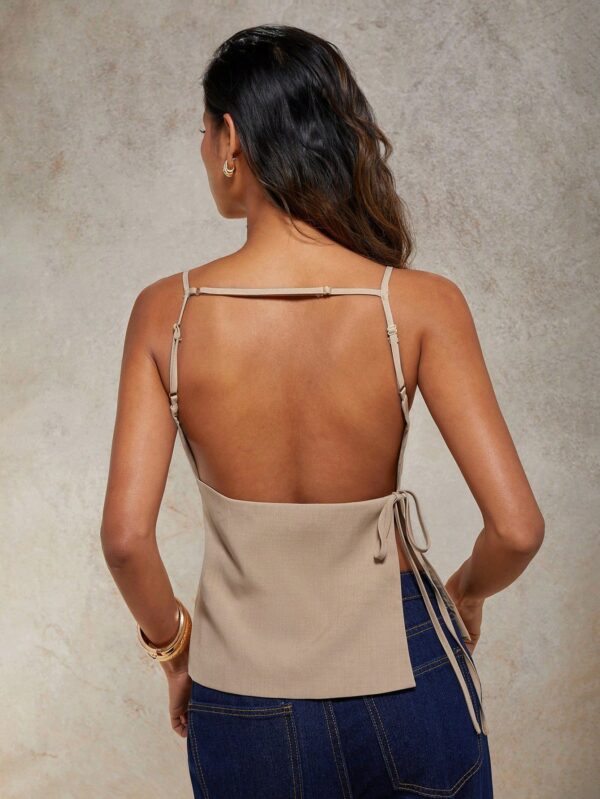 Solid Color Lace-Up Backless Sleeveless Crop Top